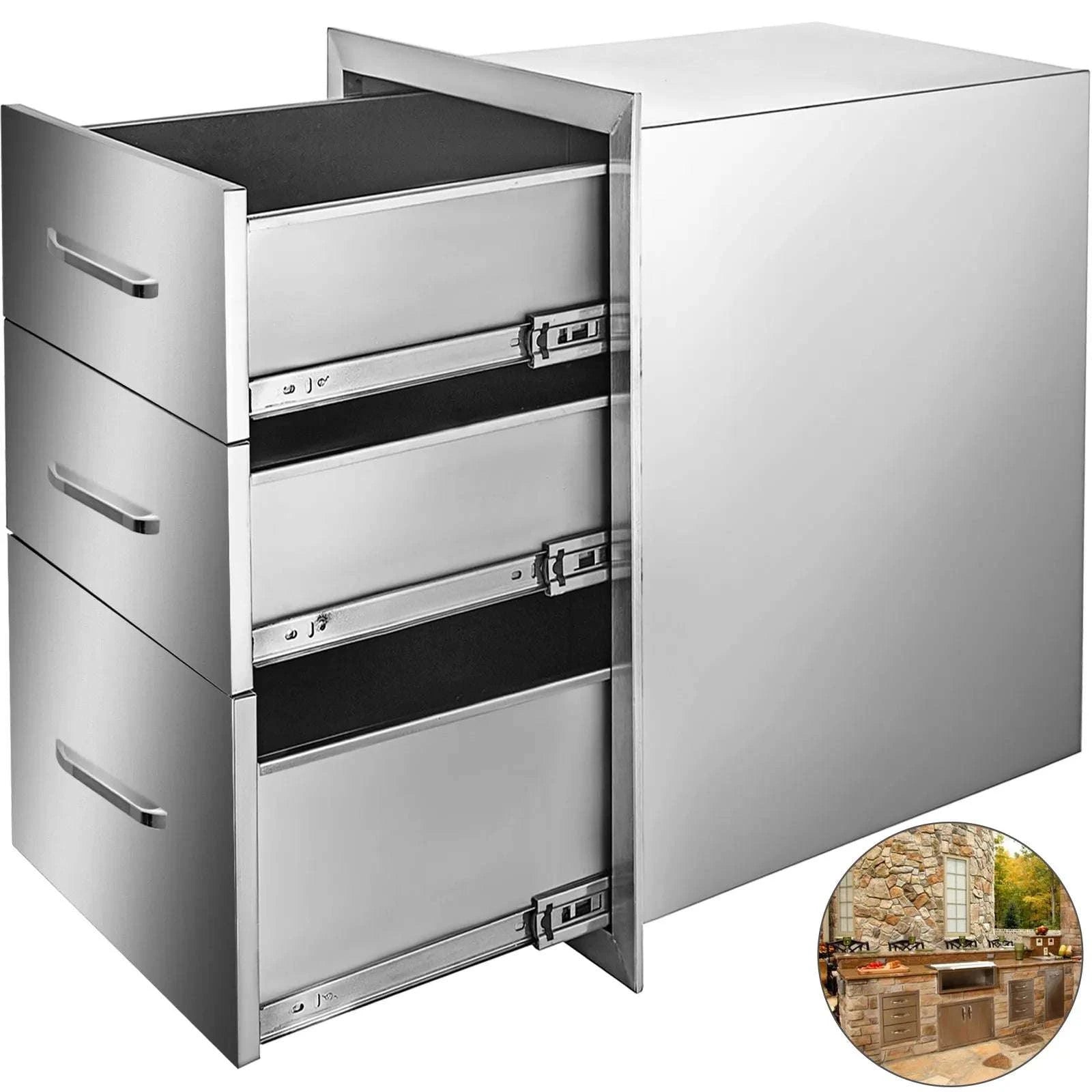 Stainless Steel Triple Drawer for Outdoor Kitchen BBQ Storage-United States