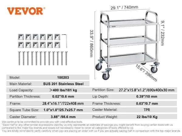 Stainless Steel Utility Cart with Lockable Wheels for Clinic Kitchen-1 layer / spain