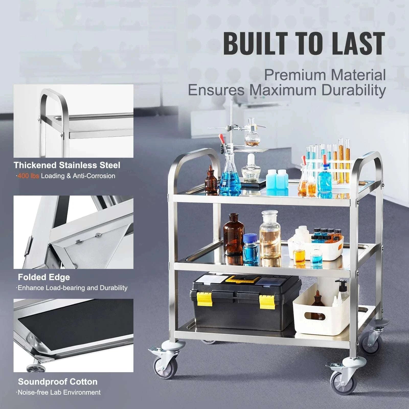 Stainless Steel Utility Cart with Lockable Wheels for Clinic Kitchen-1 layer / spain