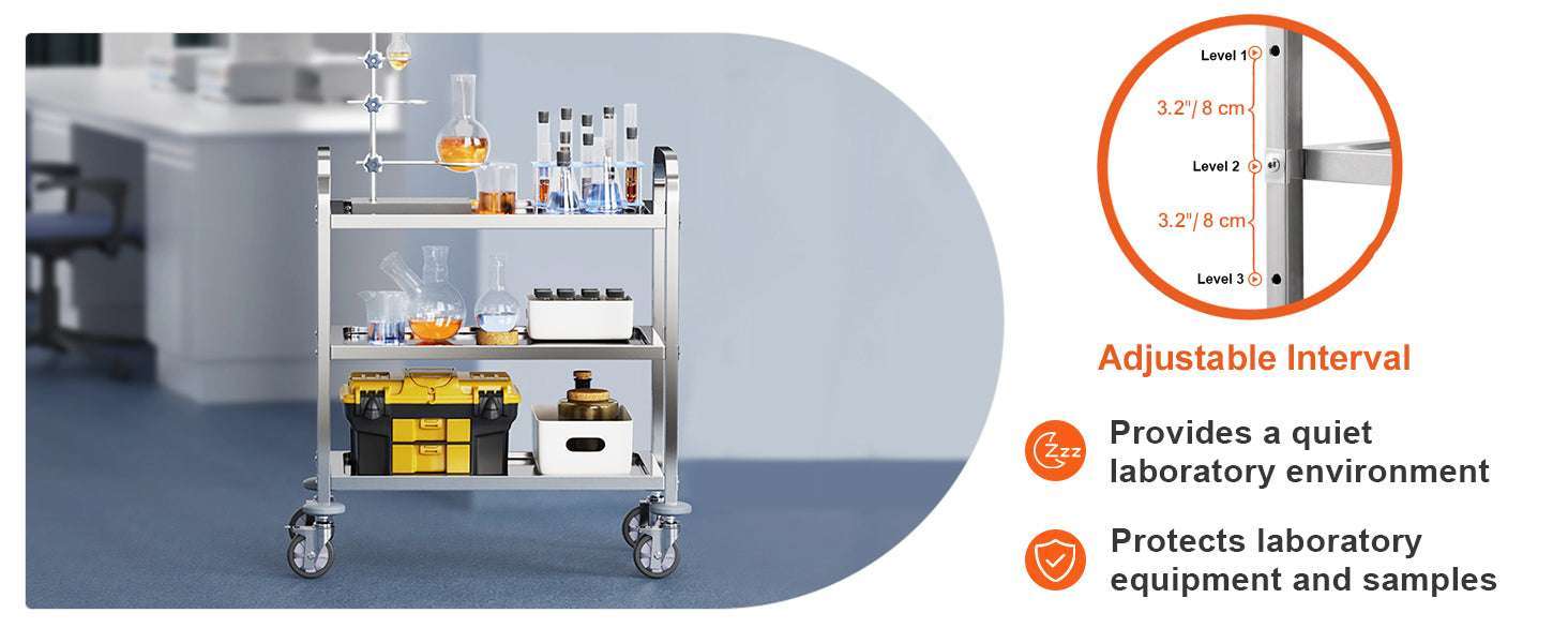 Stainless Steel Utility Cart with Lockable Wheels for Clinic Kitchen-3 Layers / CZECH REPUBLIC