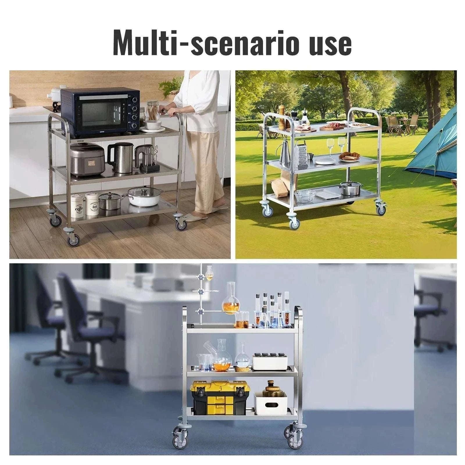 Stainless Steel Utility Cart with Lockable Wheels for Clinic Kitchen-3 Layers / CZECH REPUBLIC