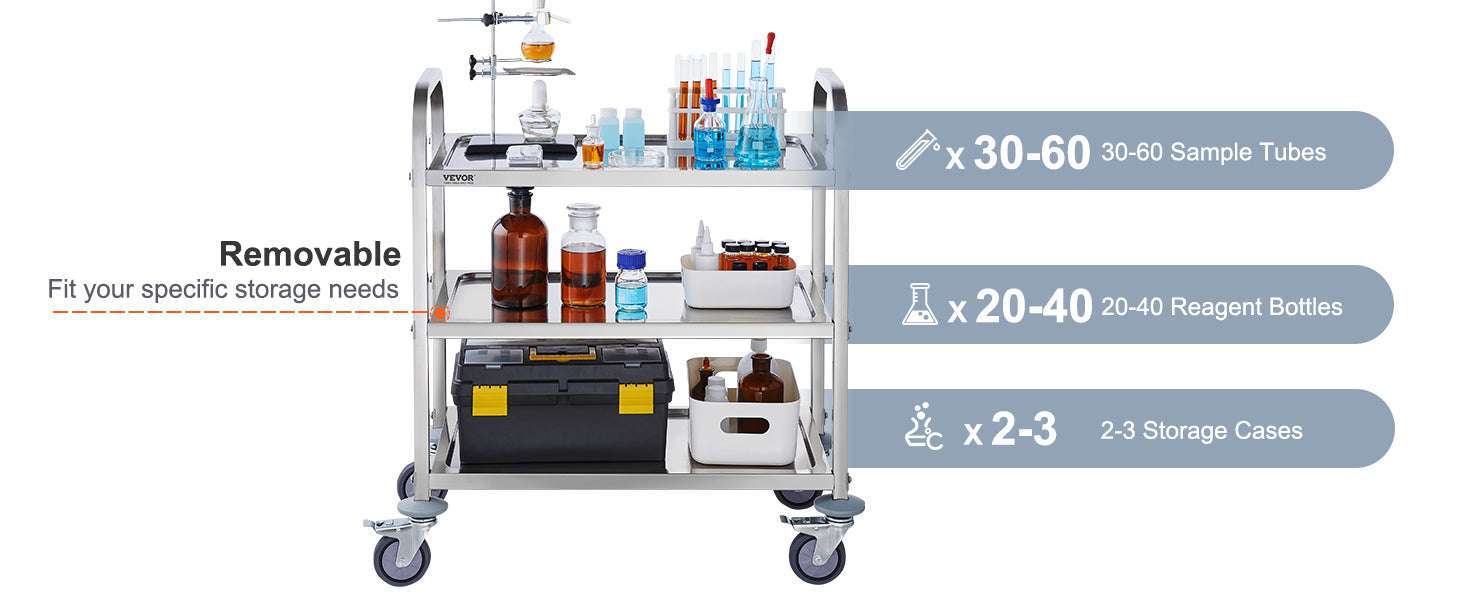 Stainless Steel Utility Cart with Lockable Wheels for Clinic Kitchen-3 Layers / CZECH REPUBLIC