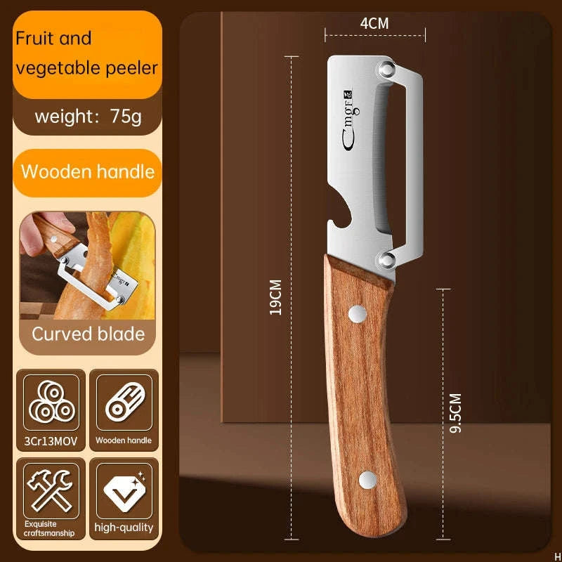 Stainless Steel Vegetable Peeler with Wooden Handle for Smooth Prep-United States / B