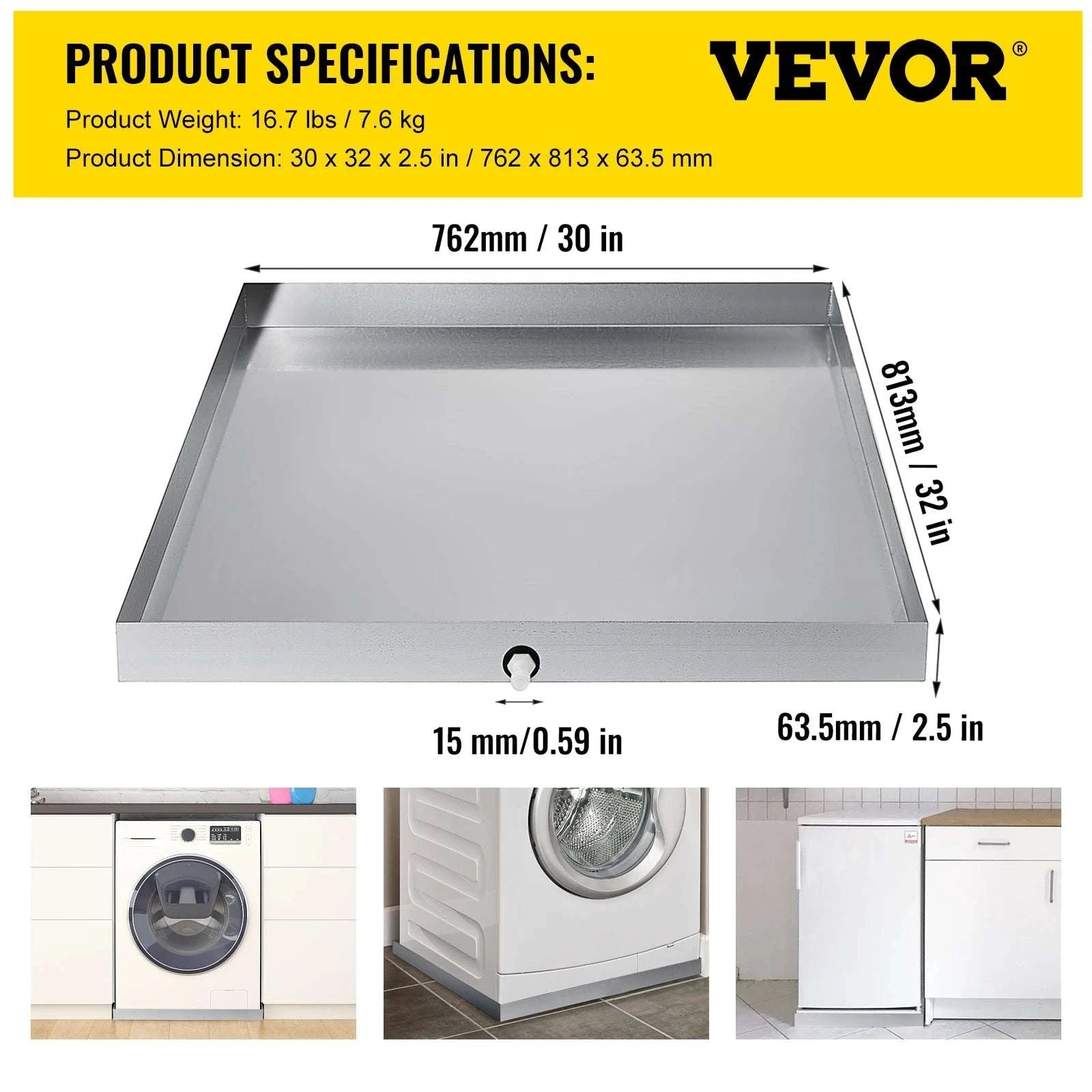 Stainless Steel Washing Machine Drain Pan with Welded Corners-32x30x2 Inch / United States