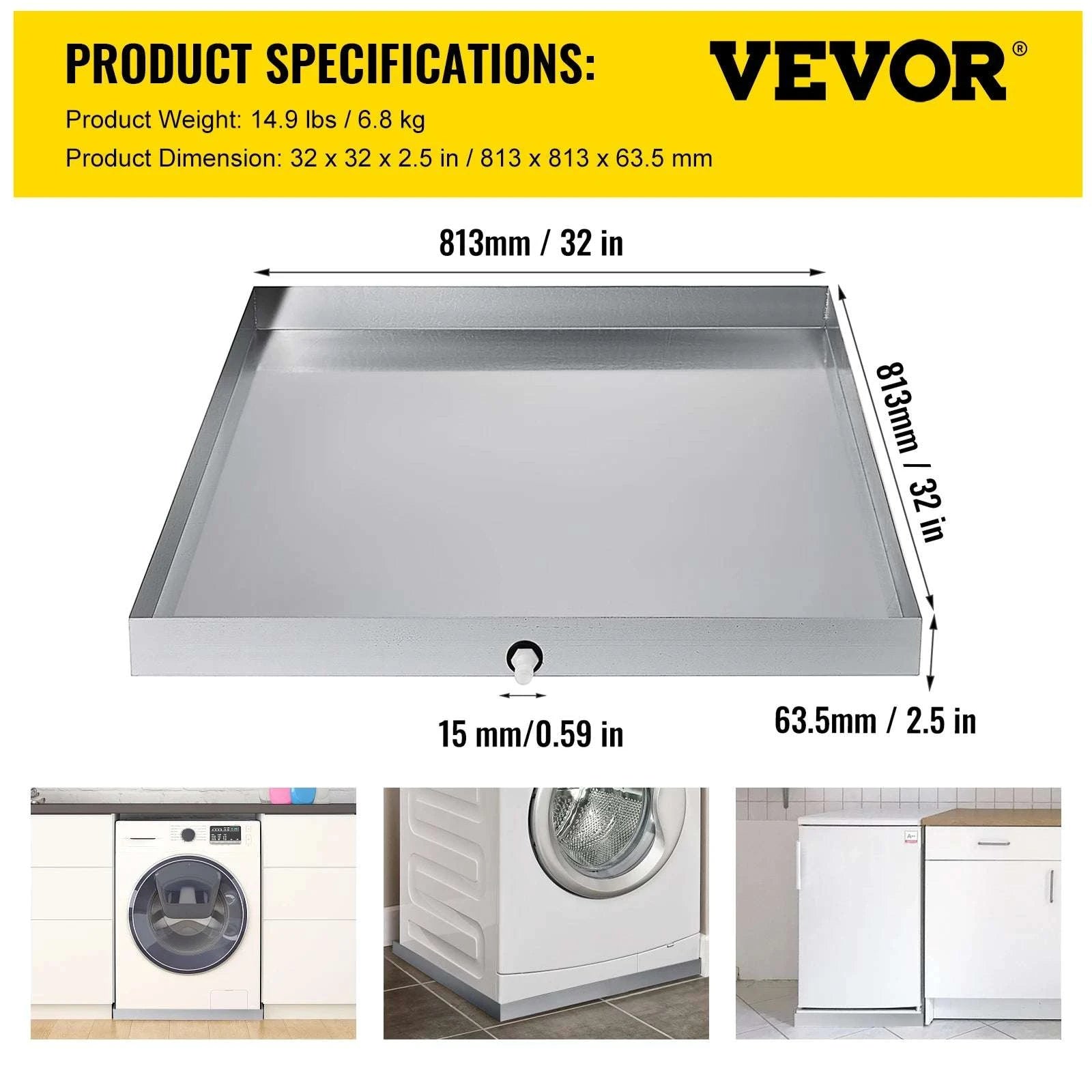 Stainless Steel Washing Machine Drain Pan with Welded Corners-32x30x2 Inch / United States
