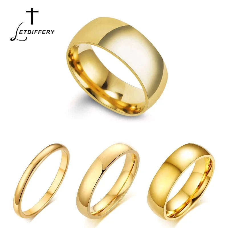 Stainless Steel Wedding Ring with Smooth Gold Finish-4mm Gold Color / 6