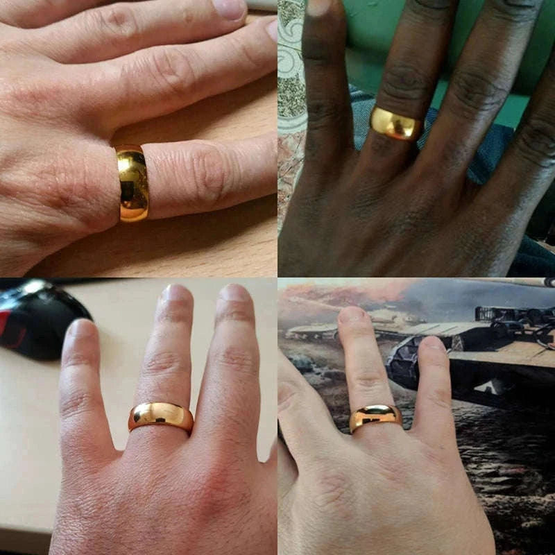 Stainless Steel Wedding Ring with Smooth Gold Finish-4mm Gold Color / 6