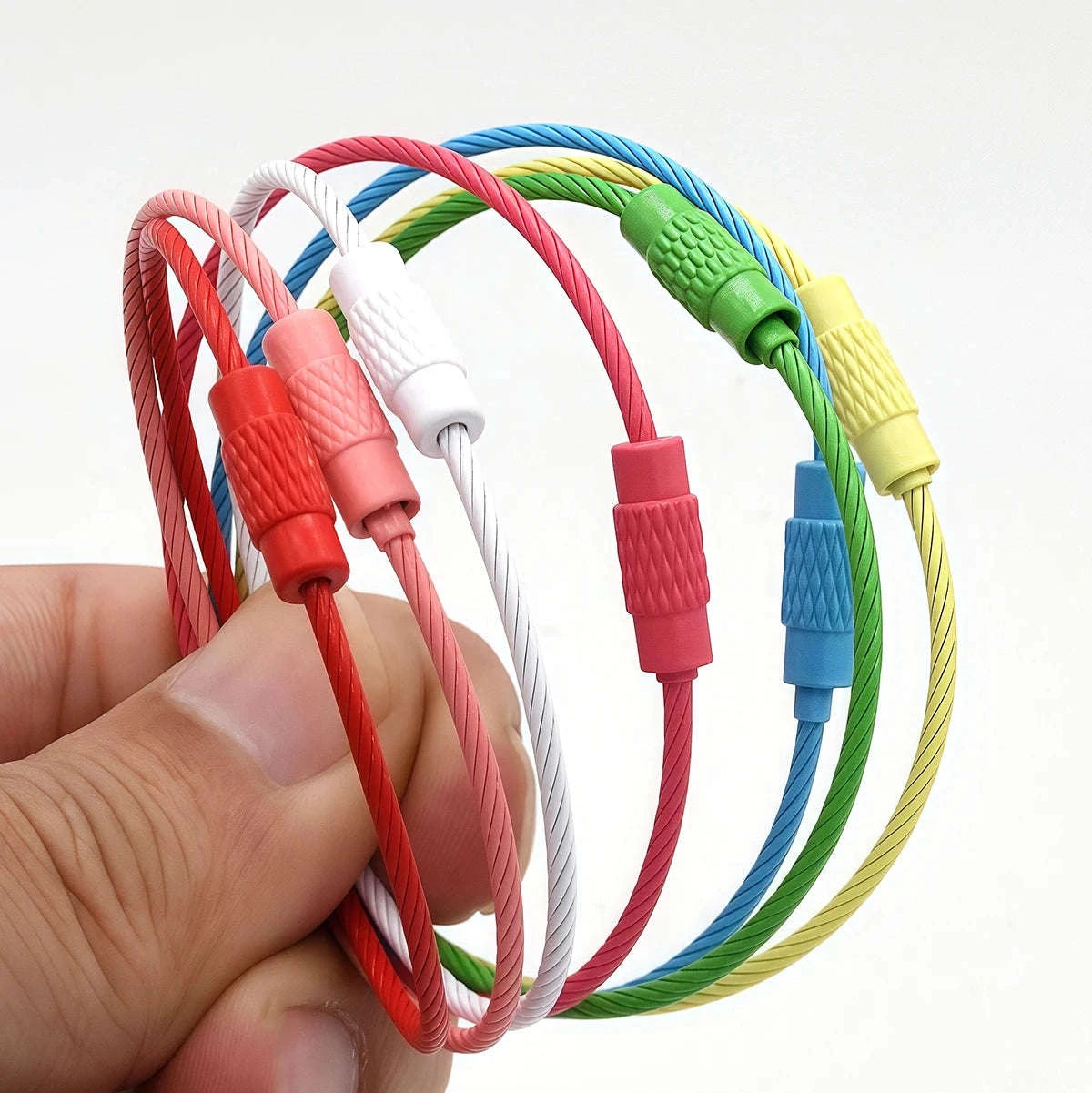 Stainless Steel Wire Keychain Ring Loop, 5/10 Pieces-Rose Red / 10pcs