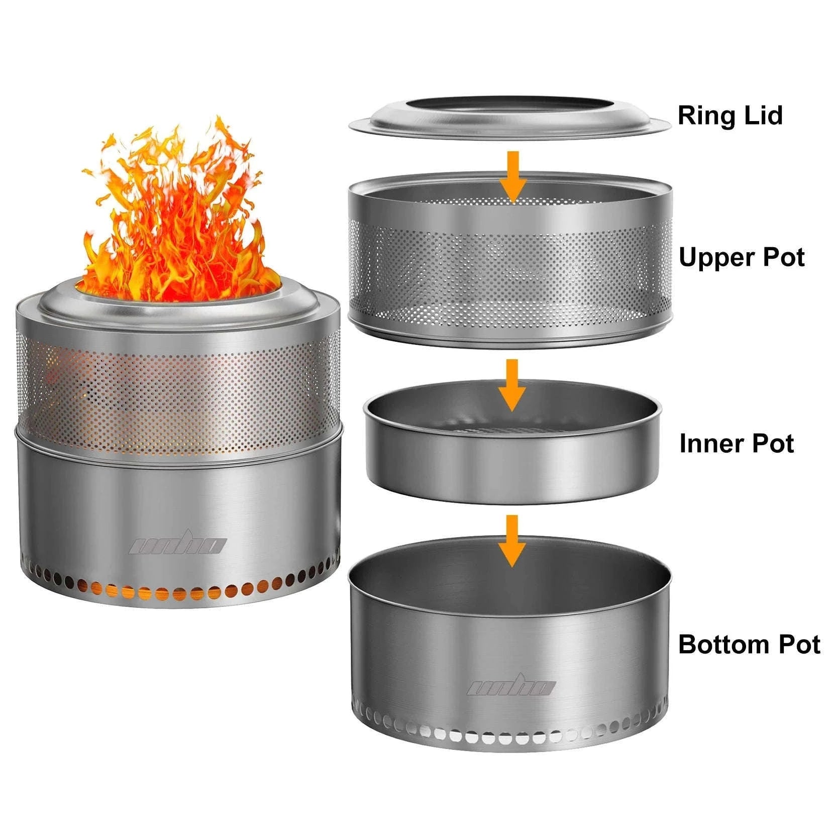 Stainless Steel Wood Burning Fire Pit with Carry Bag-50x41.5cm / United States