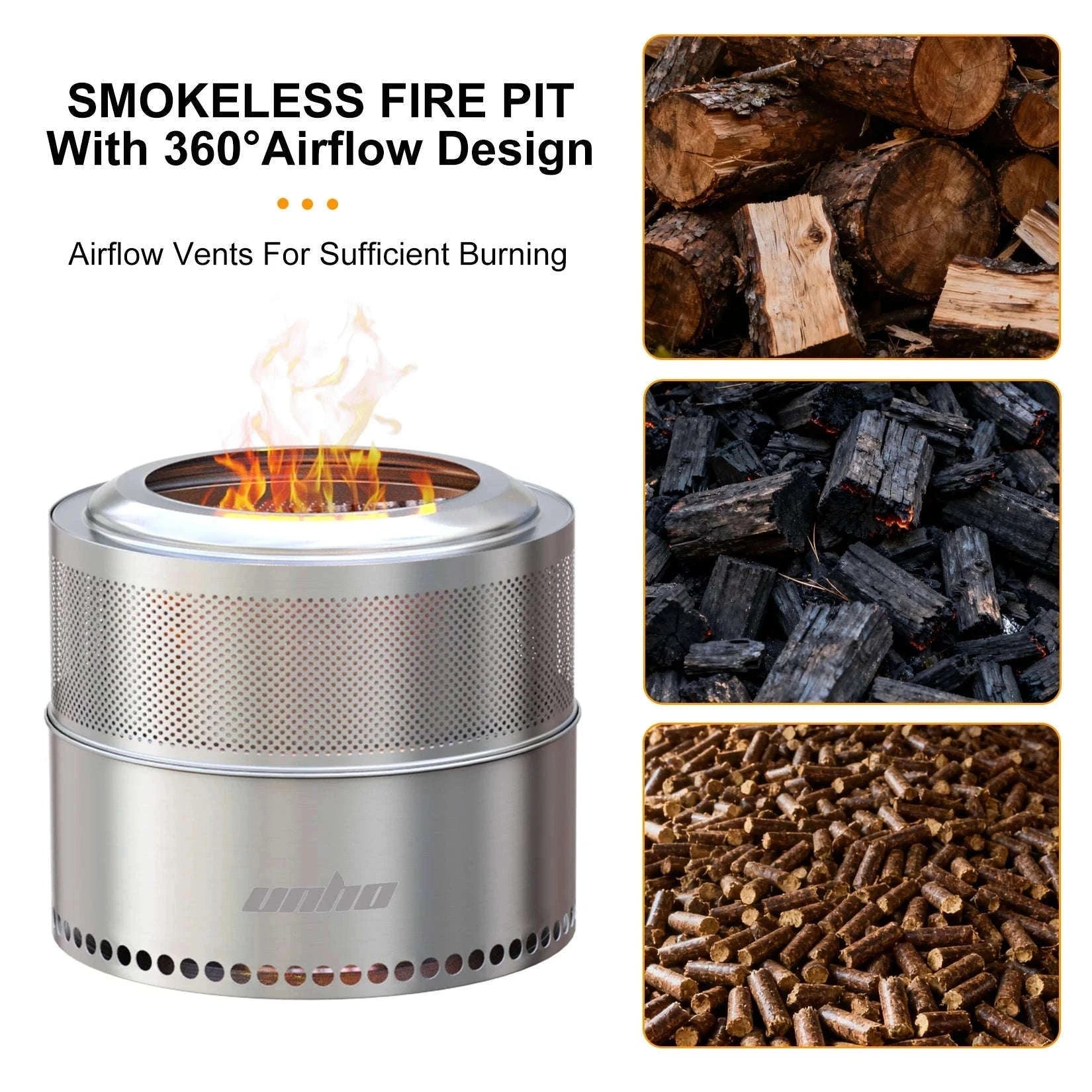 Stainless Steel Wood Burning Fire Pit with Carry Bag-50x41.5cm / United States
