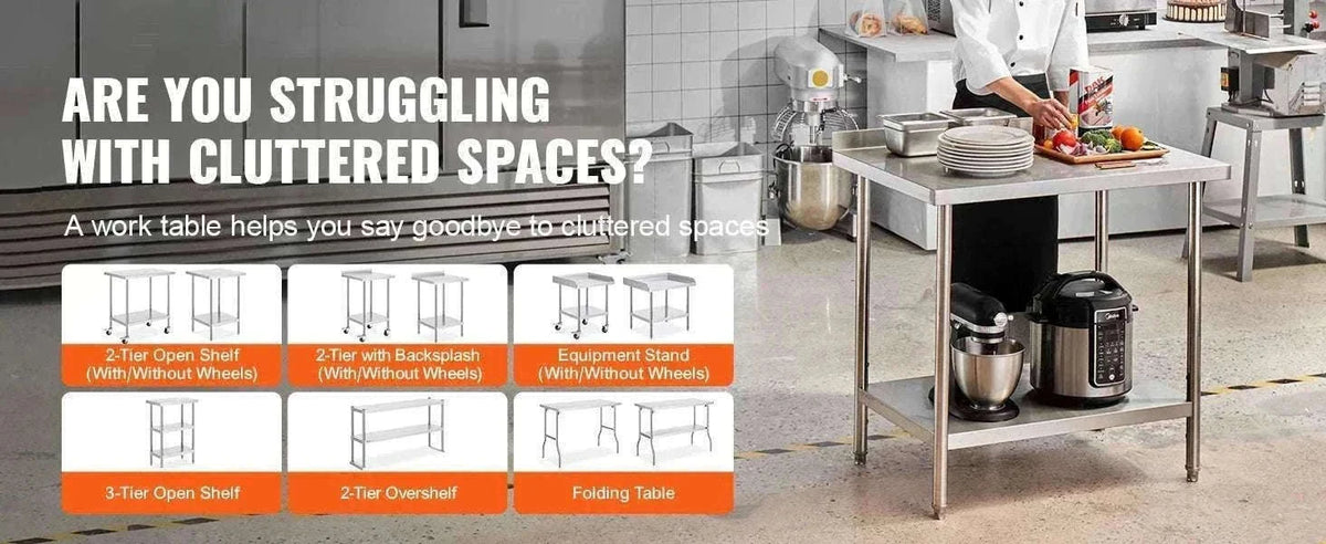 Stainless Steel Work Table 24x36 Adjustable Shelf Food Prep Station-24x36 in / United States
