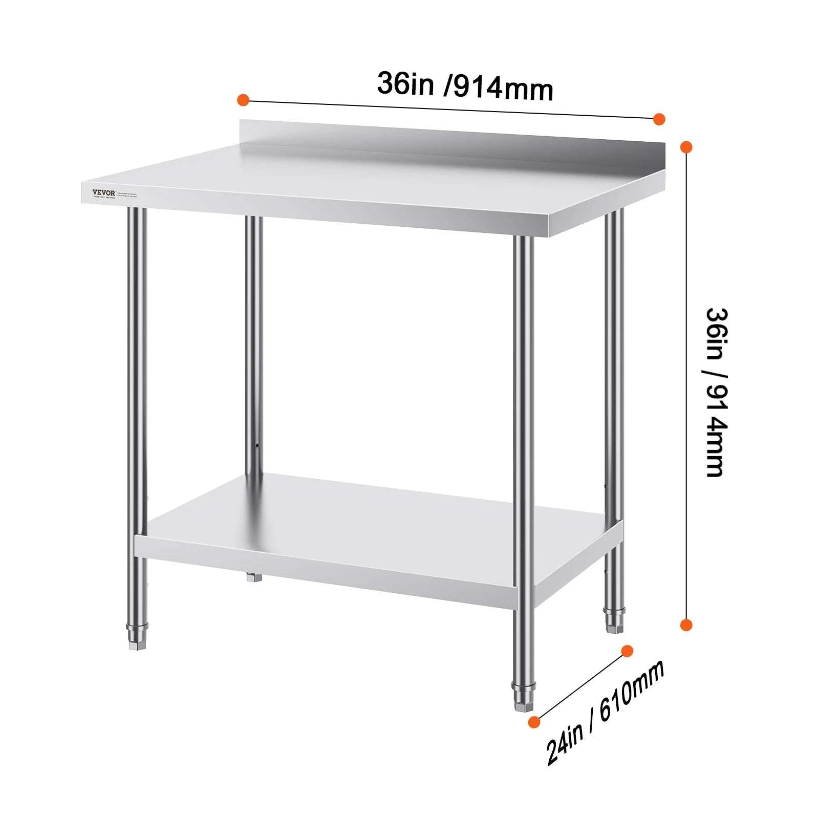Stainless Steel Work Table 24x36 Adjustable Shelf Food Prep Station-24x36 in / United States