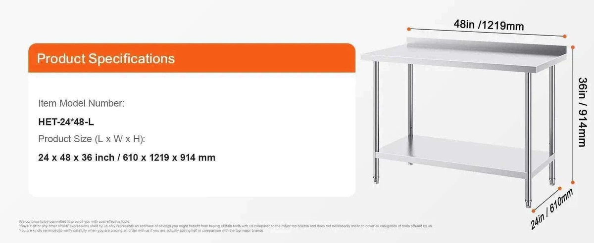 Stainless Steel Work Table 24x36 Adjustable Shelf Food Prep Station-24x36 in / United States