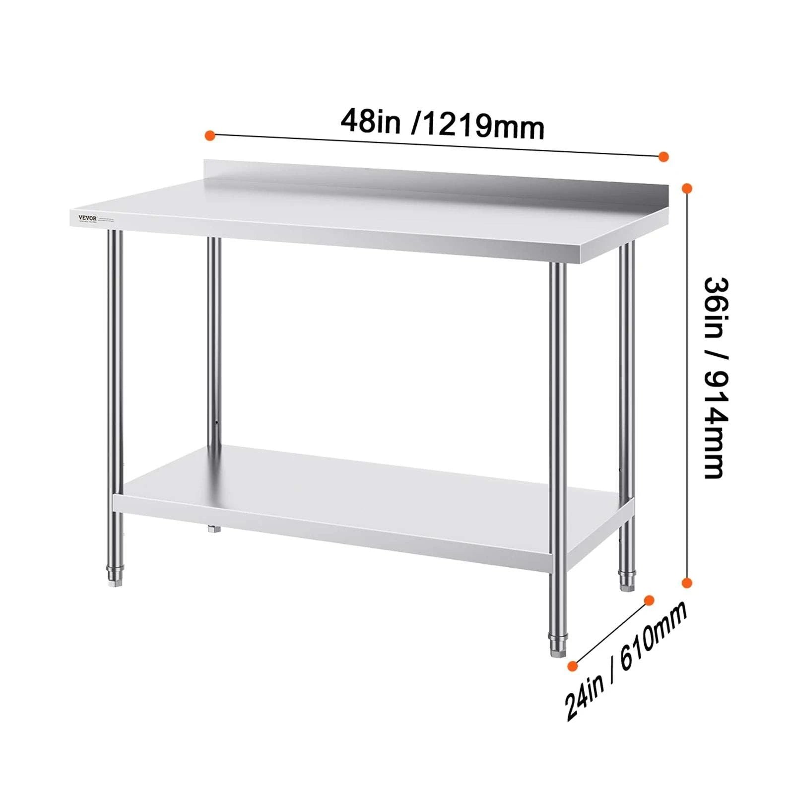 Stainless Steel Work Table 24x36 Adjustable Shelf Food Prep Station-24x36 in / United States