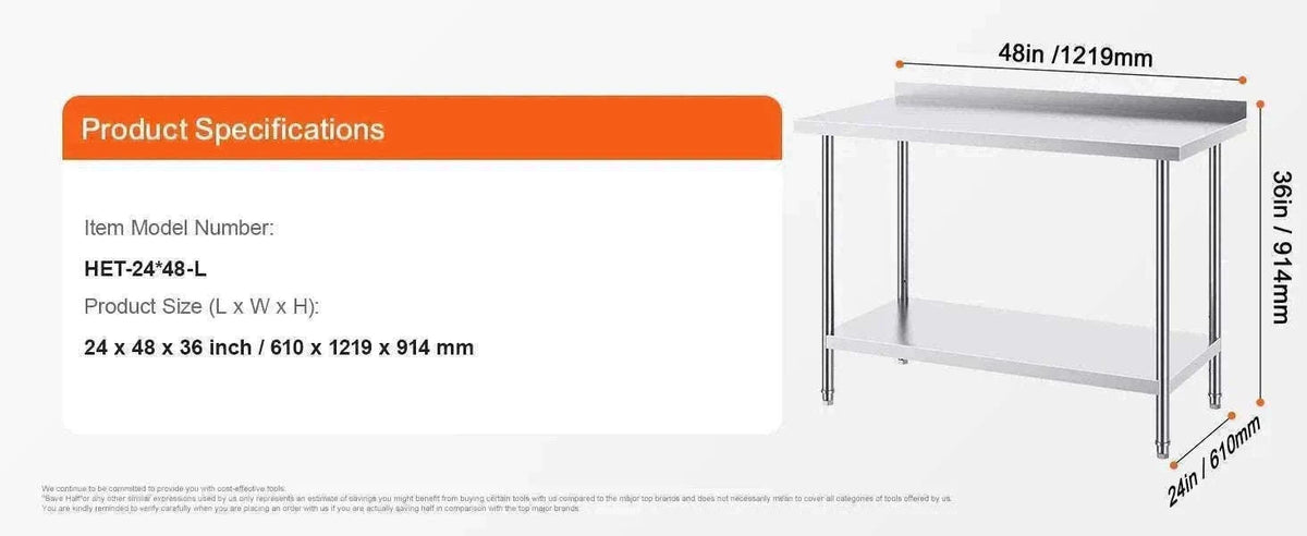 Stainless Steel Work Table 24x36 Adjustable Shelf Food Prep Station-24x36 in / United States