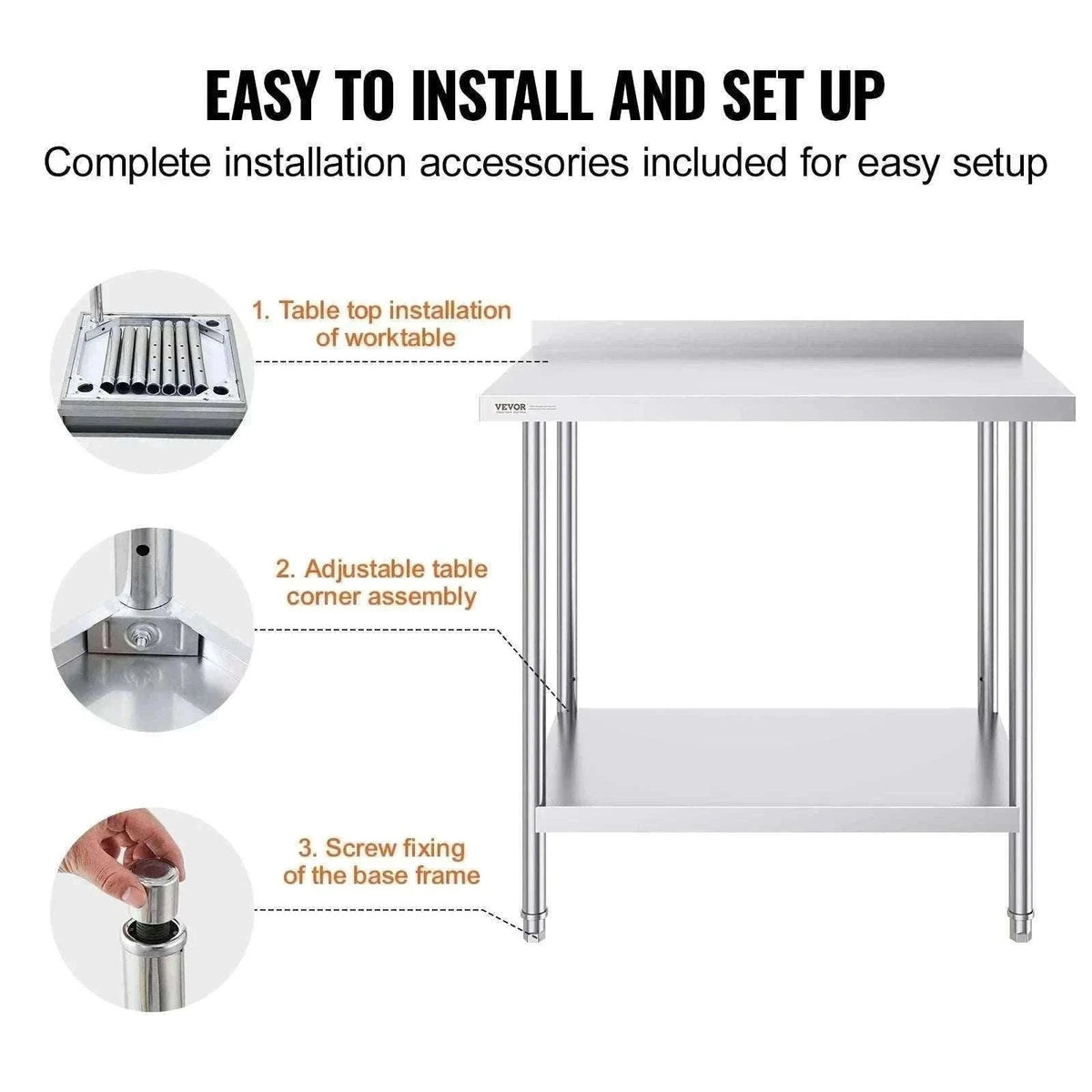 Stainless Steel Work Table 24x36 Adjustable Shelf Food Prep Station-24x36 in / United States