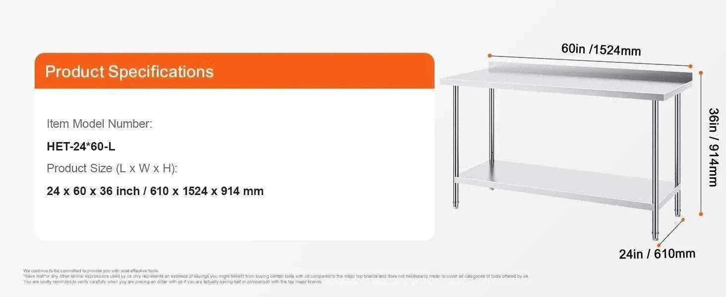 Stainless Steel Work Table 24x36 Adjustable Shelf Food Prep Station-24x36 in / United States