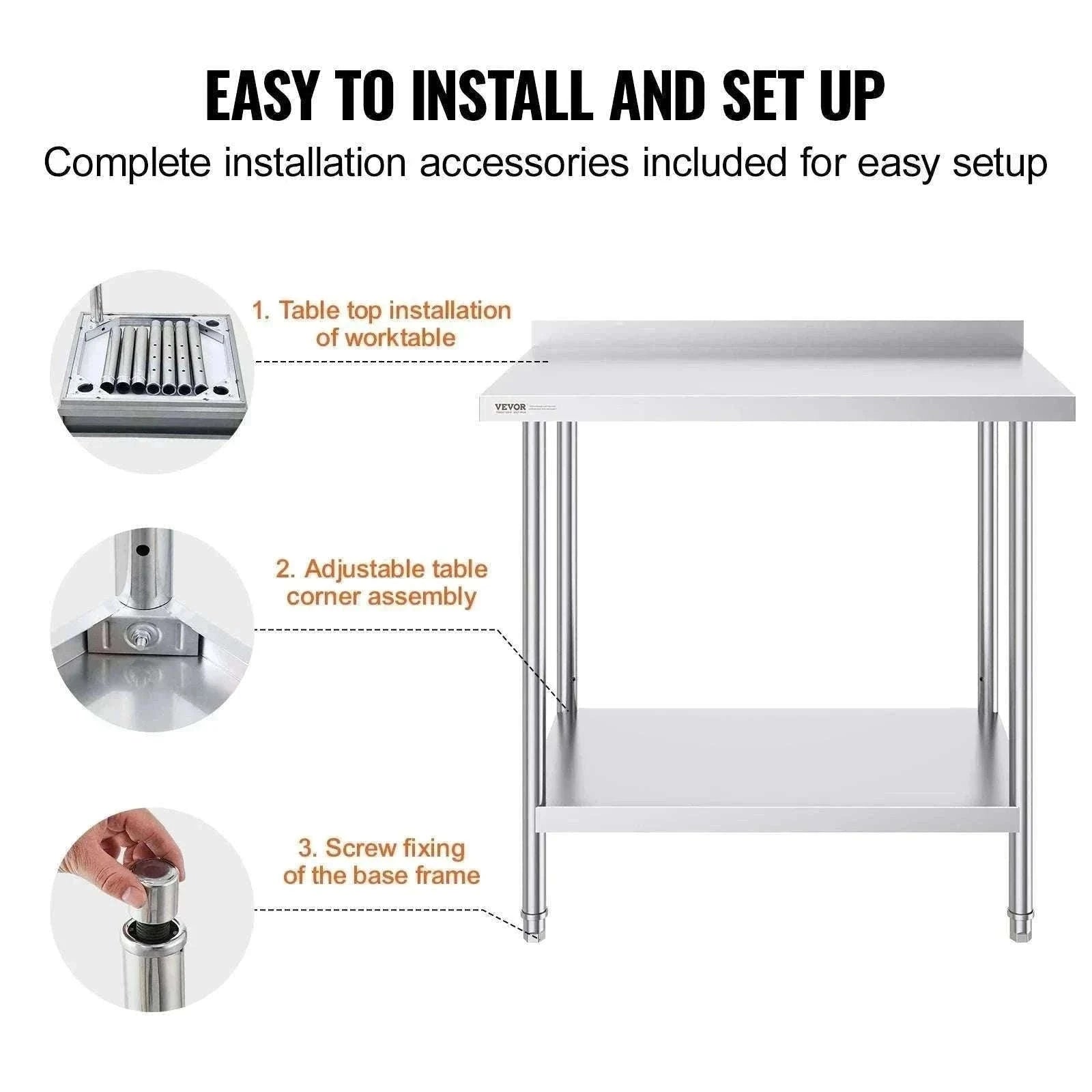 Stainless Steel Work Table 24x36 Adjustable Shelf Food Prep Station-24x36 in / United States