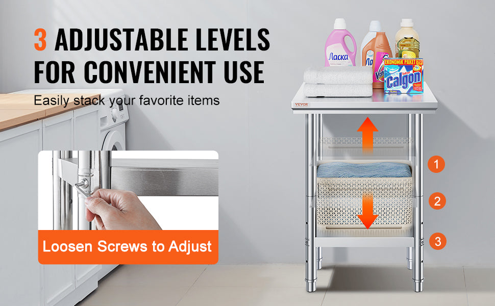 Stainless Steel Work Table with Adjustable Shelf Heavy Duty Prep Station
