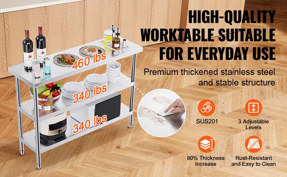 Stainless Steel Work Table with Adjustable Shelf 14x48 Inch-14x48inch / United States