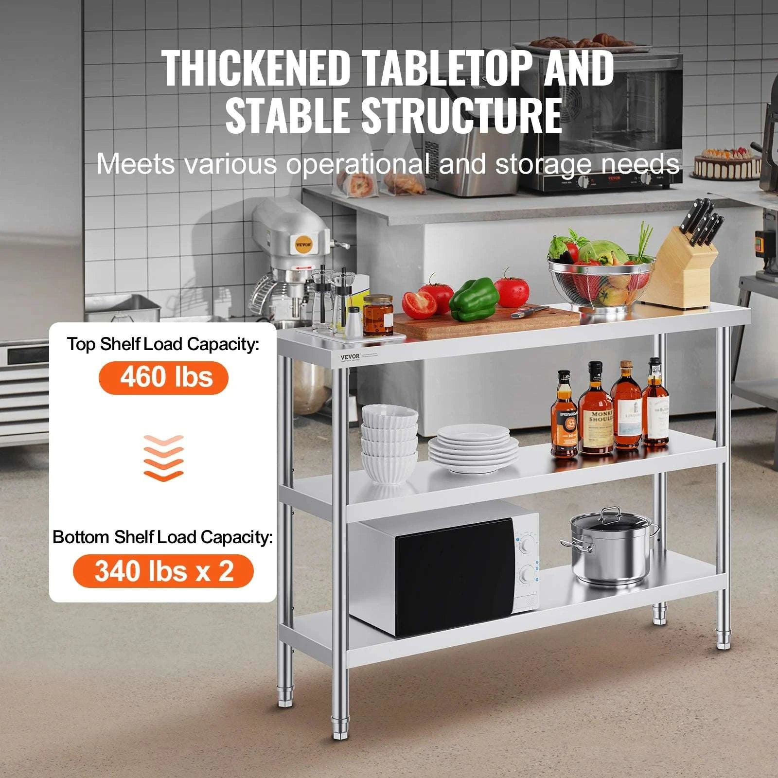 Stainless Steel Work Table with Adjustable Shelf 14x48 Inch-14x48inch / United States