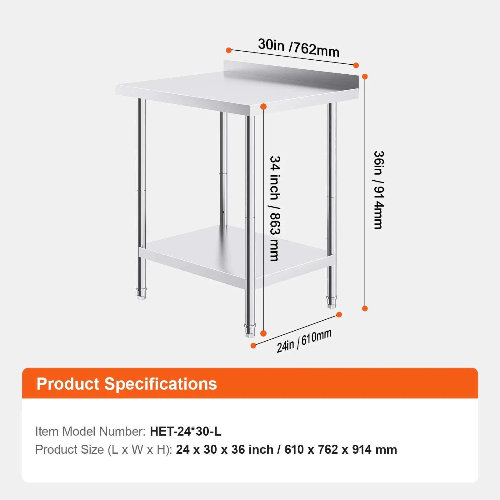 Stainless Steel Work Table with Adjustable Shelf for Kitchen Use-24x30inch / United States