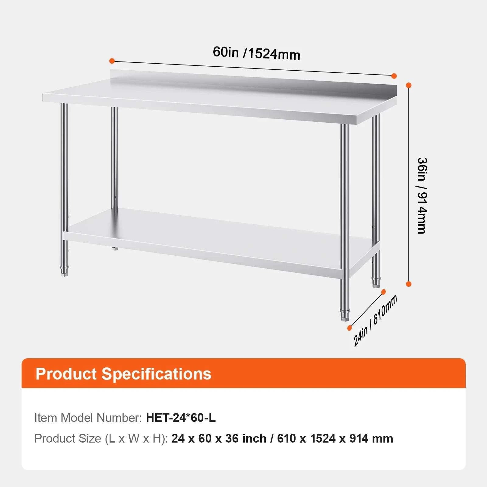 Stainless Steel Work Table with Adjustable Shelf for Kitchen Use-24x30inch / United States
