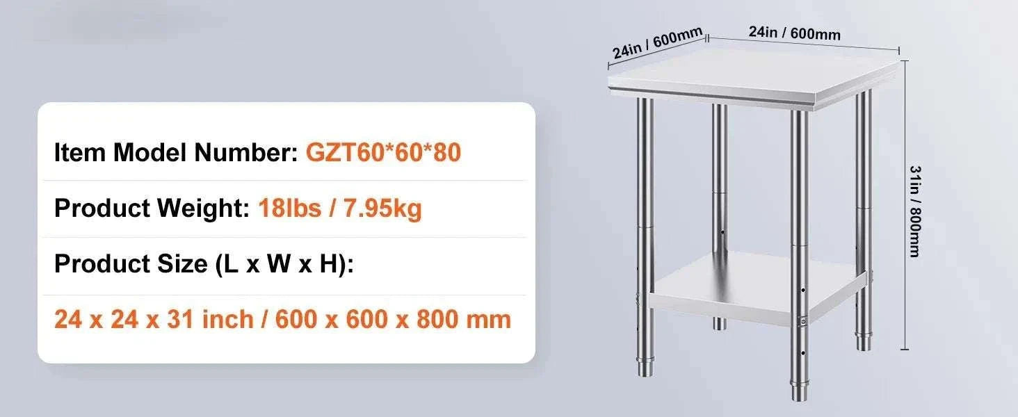 Stainless Steel Work Table with Adjustable Shelf Heavy Duty Prep Station-60X90X80cm / United States