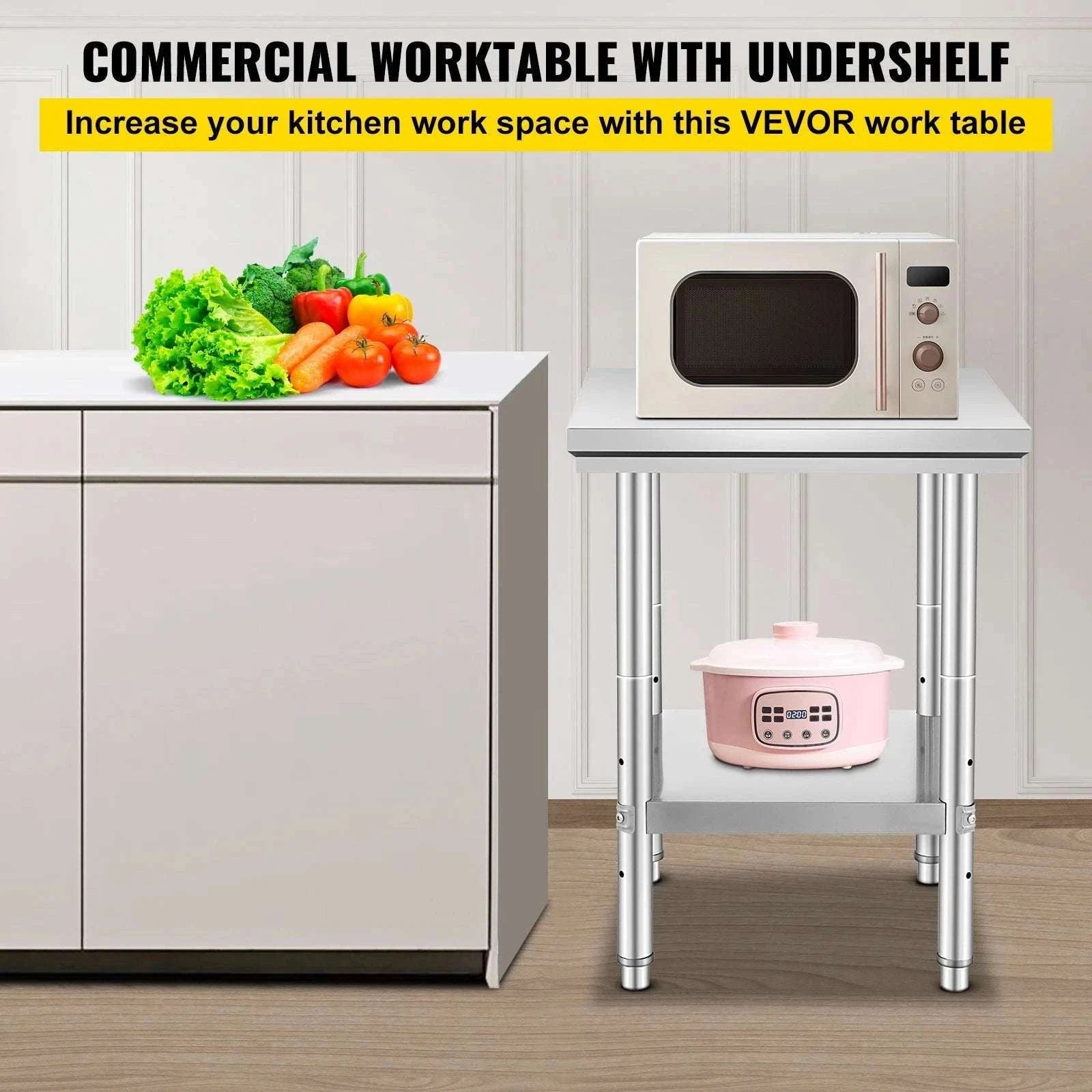 Stainless Steel Work Table with Adjustable Shelf Heavy Duty Prep Station-60X90X80cm / United States