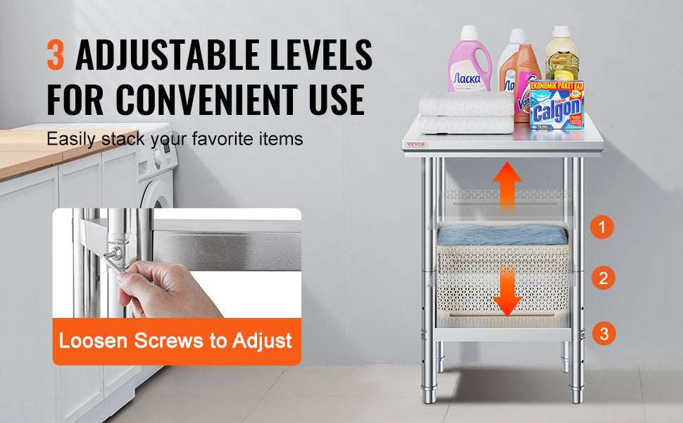 Stainless Steel Work Table with Adjustable Shelf Heavy Duty Prep Station-60X90X80cm / United States