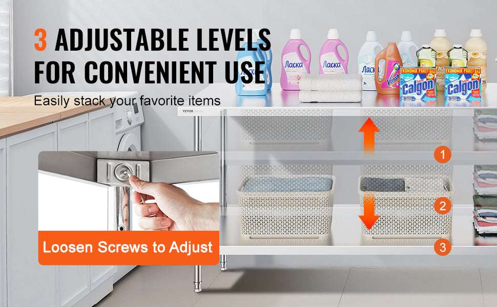 Stainless Steel Work Table with Adjustable Shelves for Kitchen Use-30x60 / United States