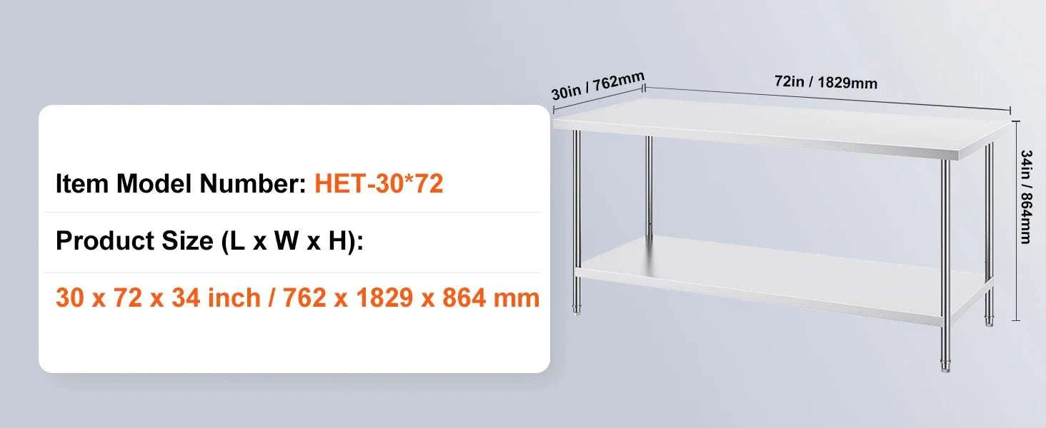 Stainless Steel Work Table with Adjustable Shelves for Kitchen Use-30x60 / United States