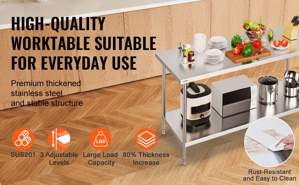 Stainless Steel Work Table with Adjustable Shelves for Kitchen Use-30x60 / United States