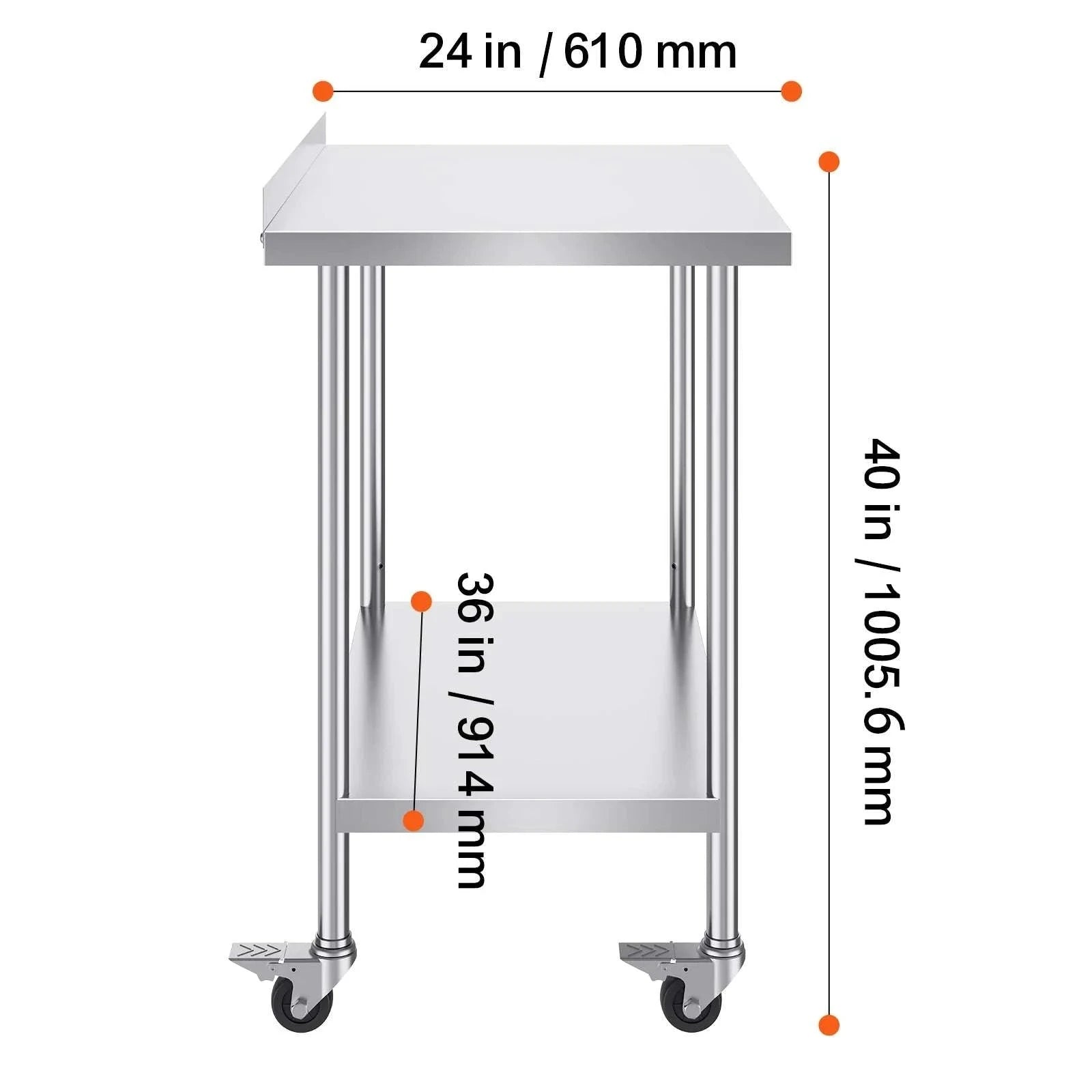 Stainless Steel Work Table with Casters 24x60 Prep Station-24 x 24 in / United States