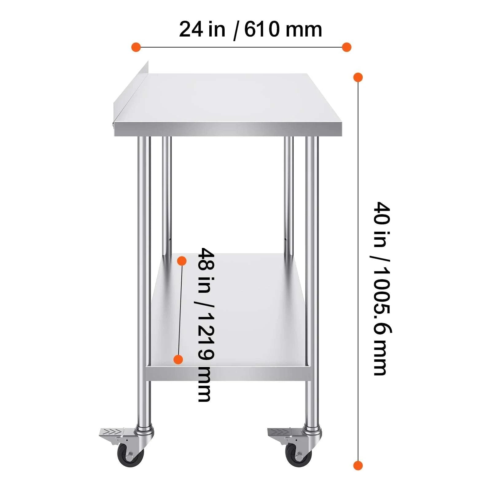 Stainless Steel Work Table with Casters 24x60 Prep Station-24 x 24 in / United States