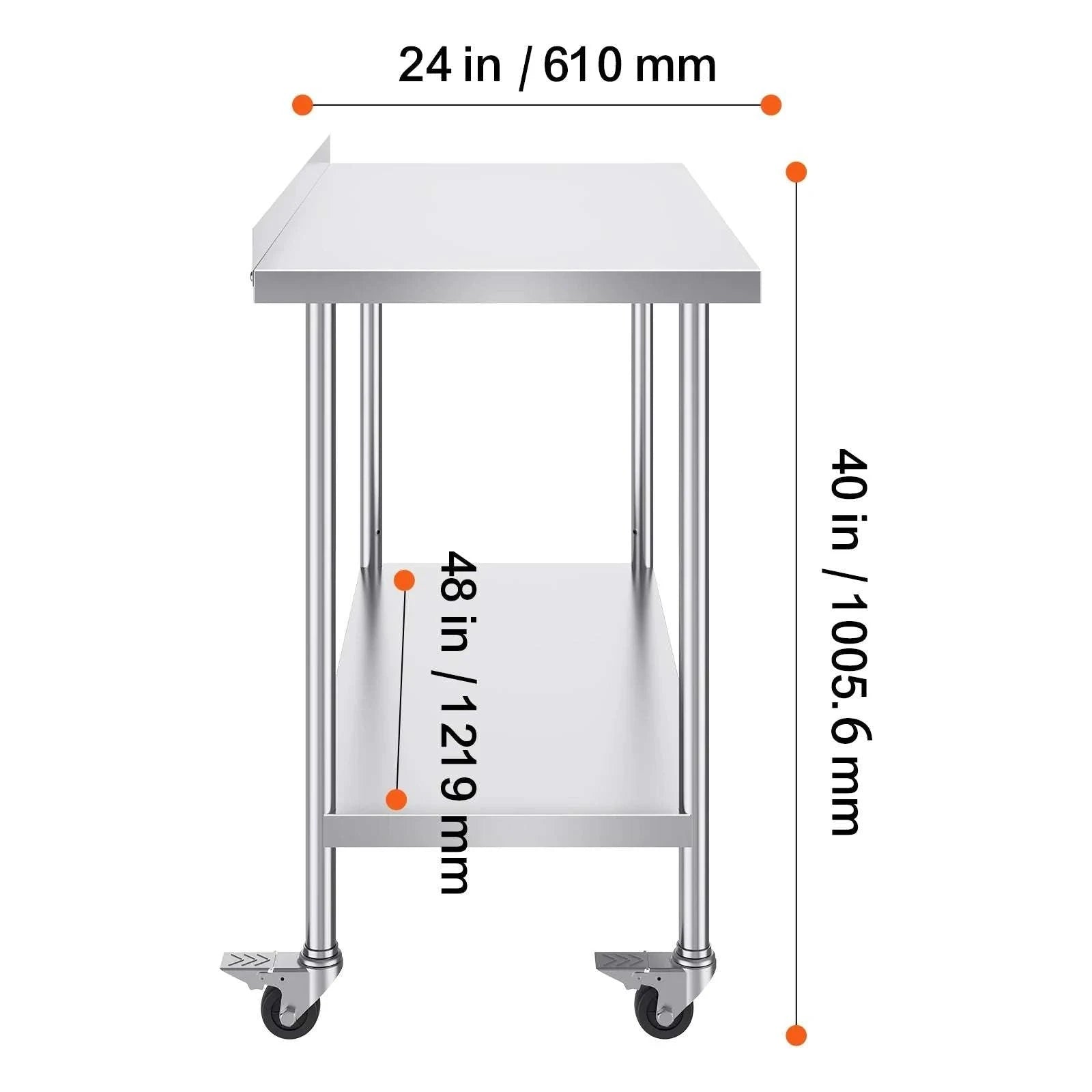 Stainless Steel Work Table with Casters 24x60 Prep Station-24 x 24 in / United States