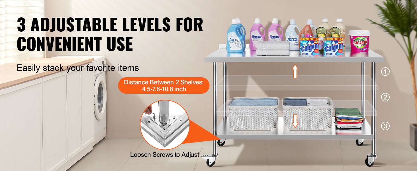 Stainless Steel Work Table with Casters 24x60 Prep Station-24 x 24 in / United States