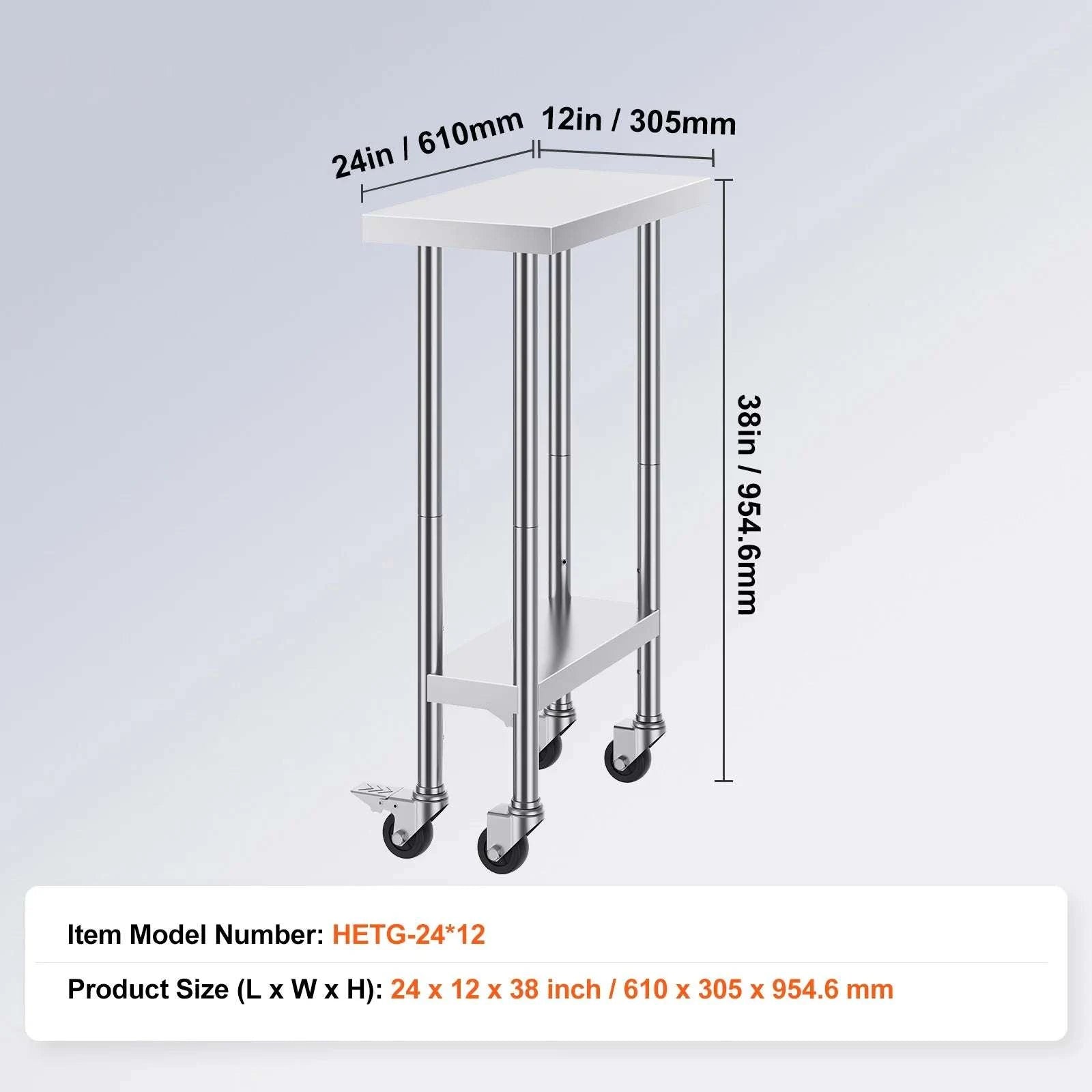 Stainless Steel Work Table with Wheels & Adjustable Shelves-30x12inch / spain
