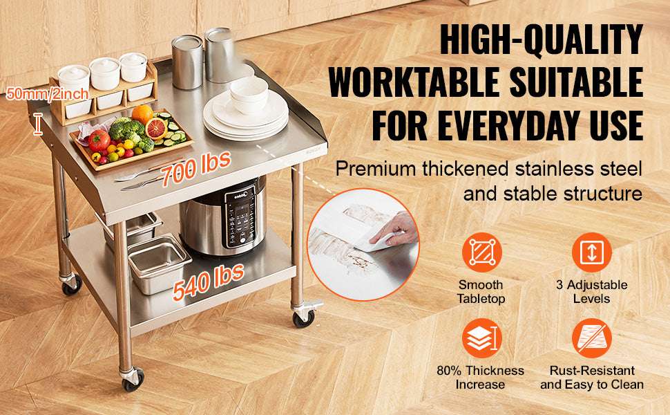 Stainless Steel Work Table with Wheels & Backsplash Prep Station-30x36inch / france