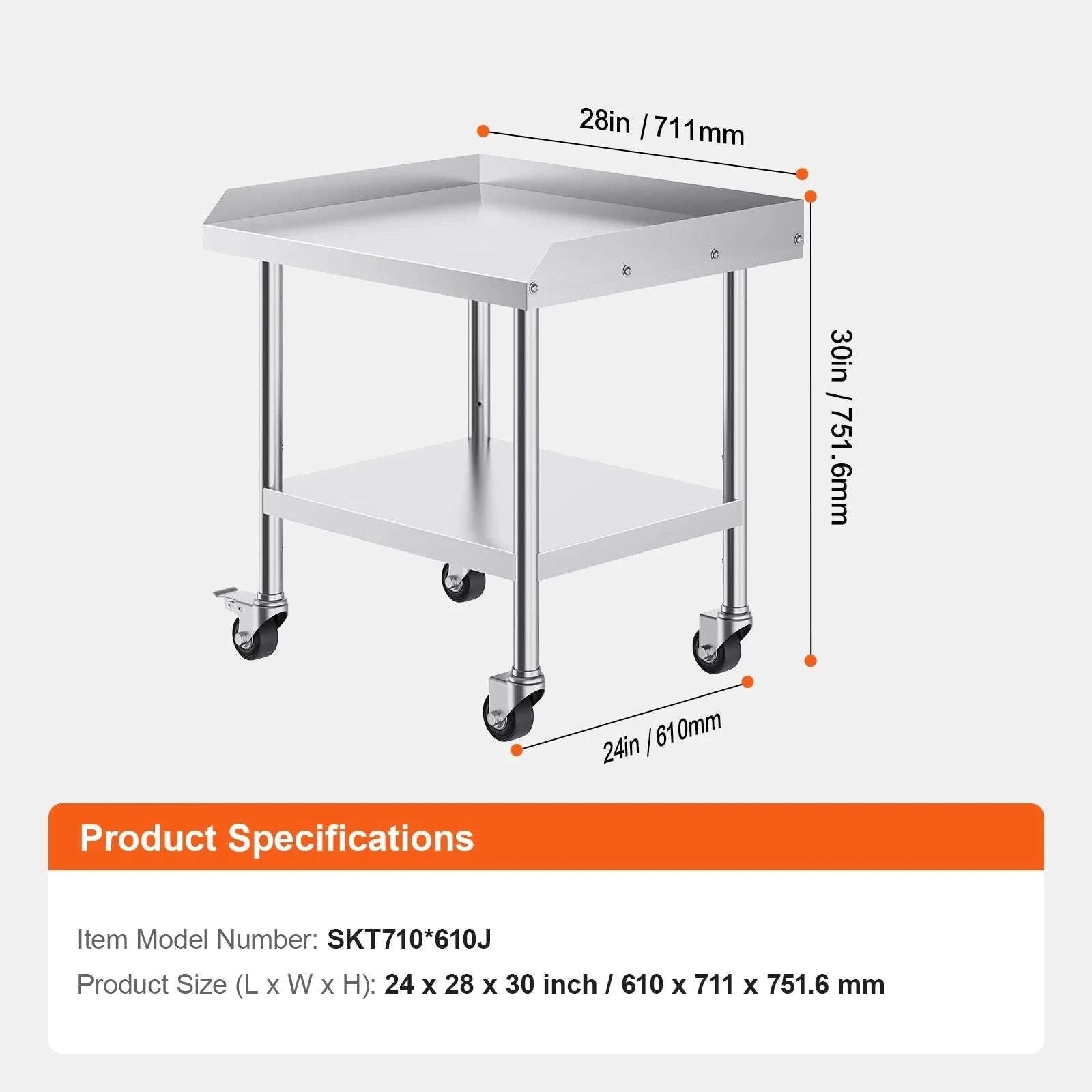 Stainless Steel Work Table with Wheels & Backsplash Prep Station-30x36inch / france