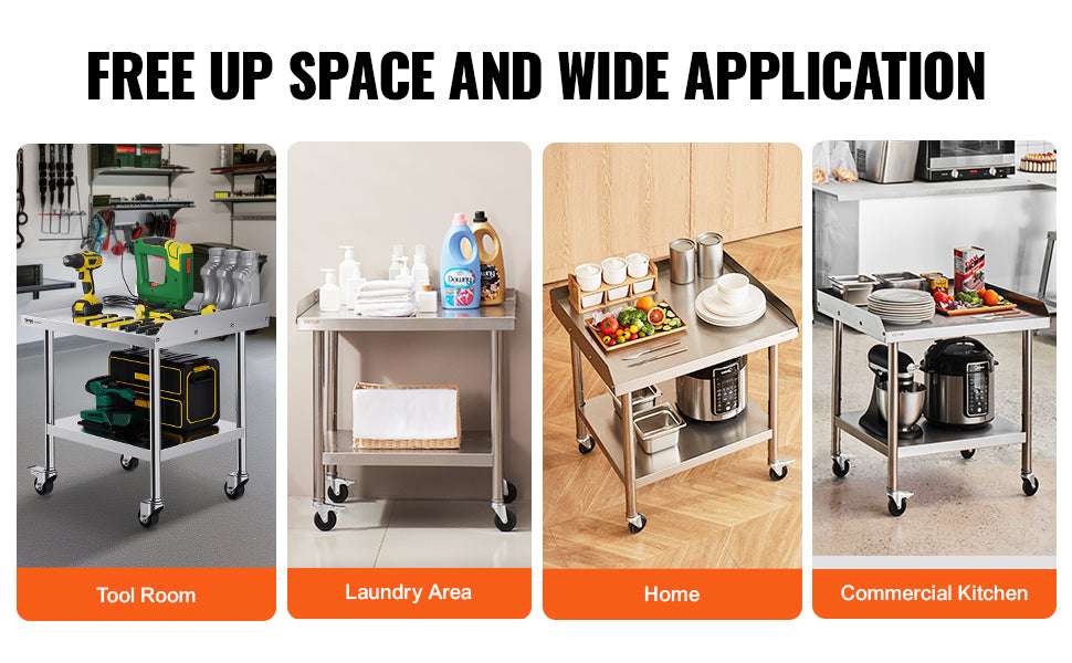 Stainless Steel Work Table with Wheels & Backsplash Prep Station-30x36inch / france