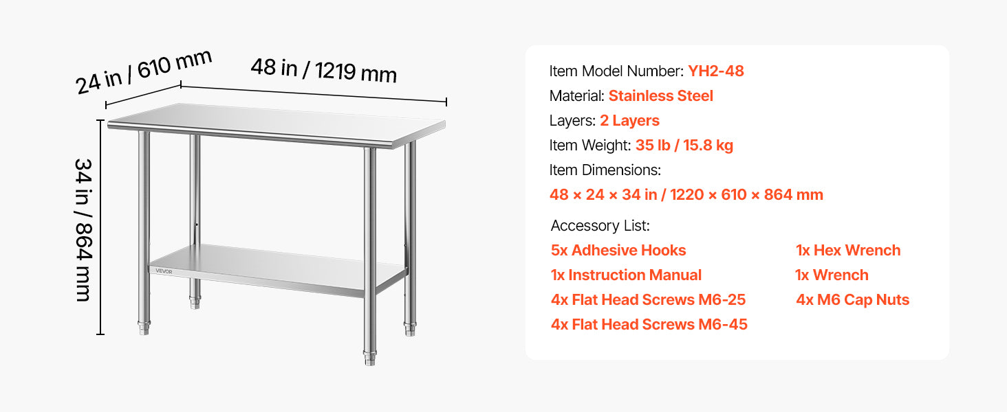 SucceBuy Stainless Steel Work Table with Backsplash Adjustable Undershelf Metal Utility Worktable for Restaurant Home Outdoor