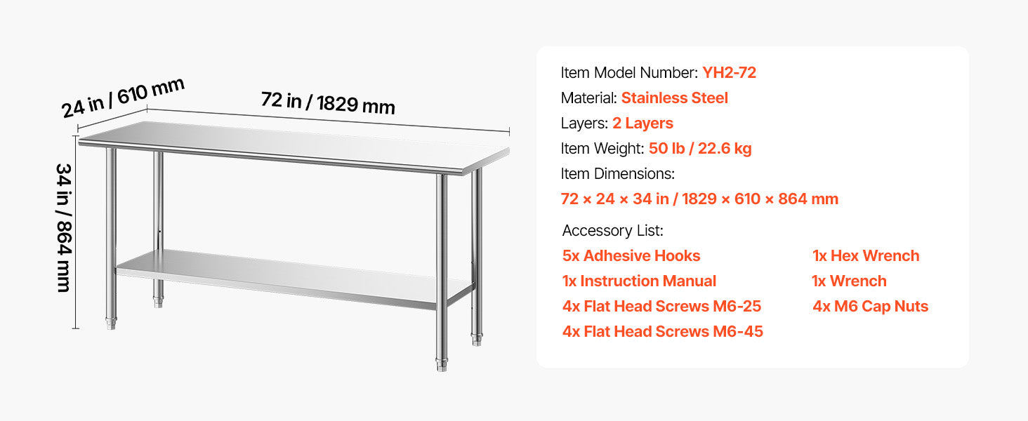 SucceBuy Stainless Steel Work Table with Backsplash Adjustable Undershelf Metal Utility Worktable for Restaurant Home Outdoor