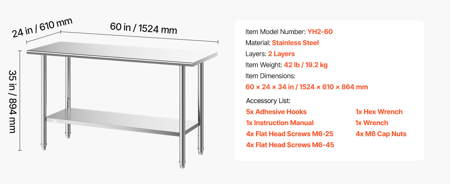 SucceBuy Stainless Steel Work Table with Backsplash Adjustable Undershelf Metal Utility Worktable for Restaurant Home Outdoor