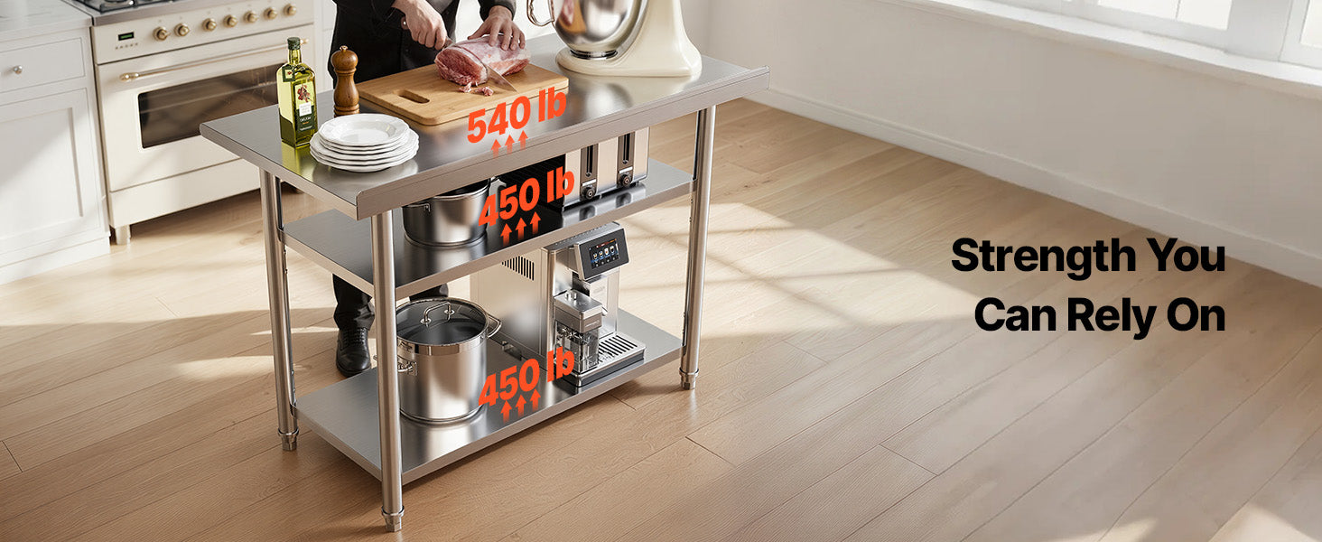 Mesa de Trabalho em Inox 24x48 polegadas SucceBuy com 2 prateleiras e alça de backsplash, estação de trabalho para cozinha comercial para restaurante e casa