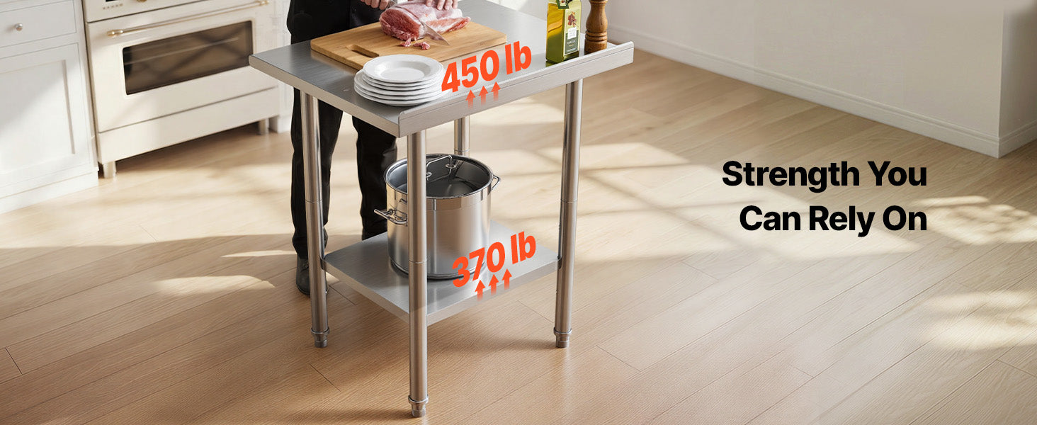 SucceBuy Stainless Steel Work Table with Backsplash Adjustable Undershelf Metal Utility Worktable for Restaurant Home Outdoor