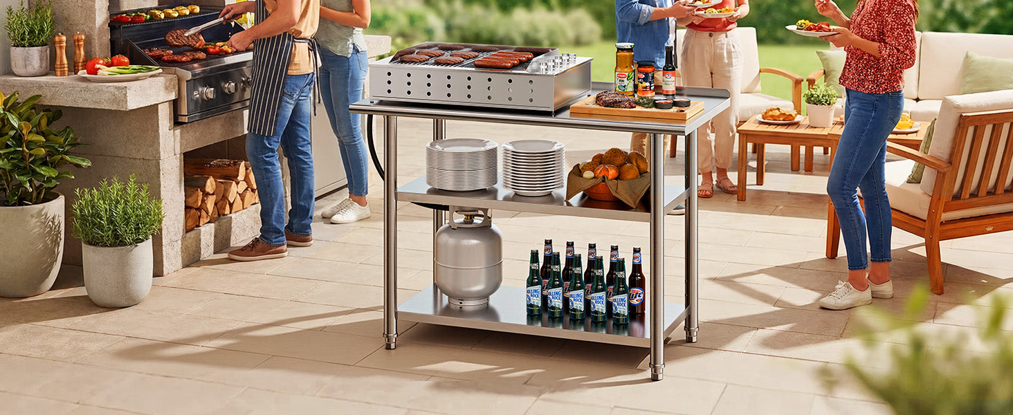 Mesa de Trabalho em Inox 24x48 polegadas SucceBuy com 2 prateleiras e alça de backsplash, estação de trabalho para cozinha comercial para restaurante e casa