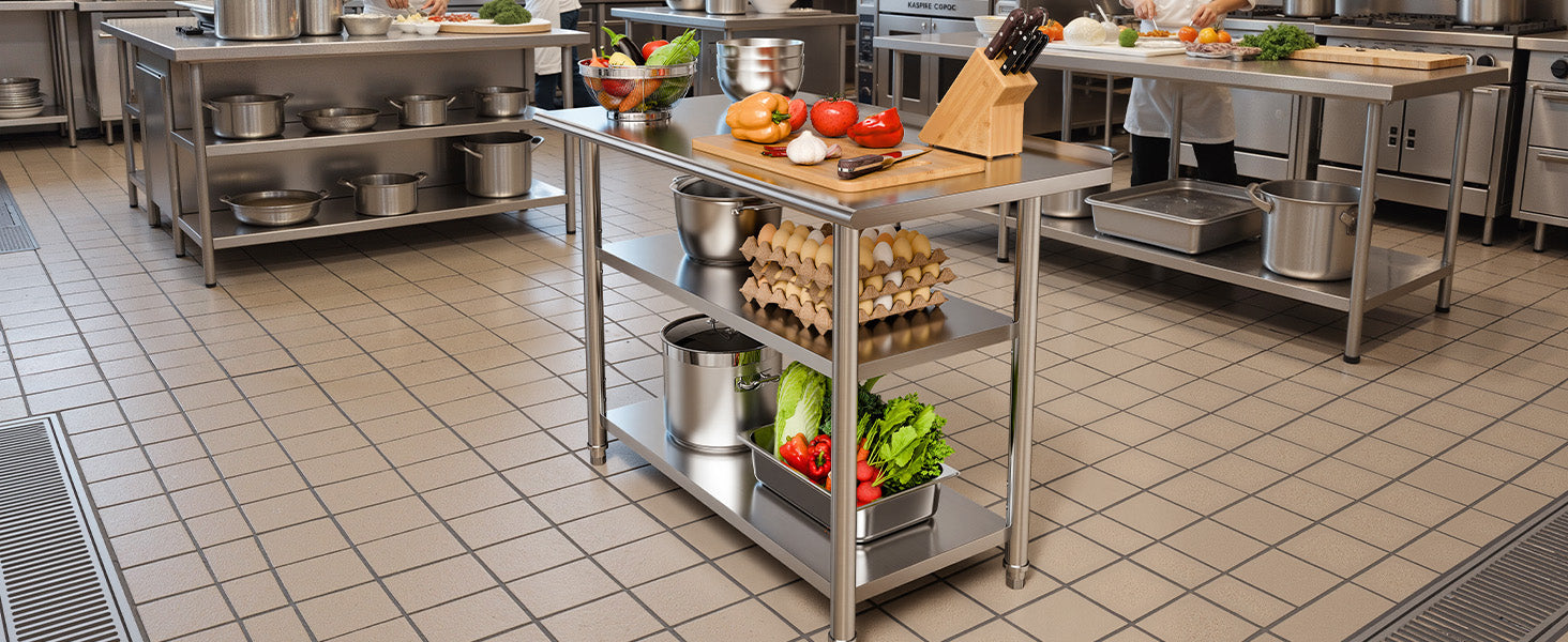 Mesa de Trabalho em Inox 24x48 polegadas SucceBuy com 2 prateleiras e alça de backsplash, estação de trabalho para cozinha comercial para restaurante e casa