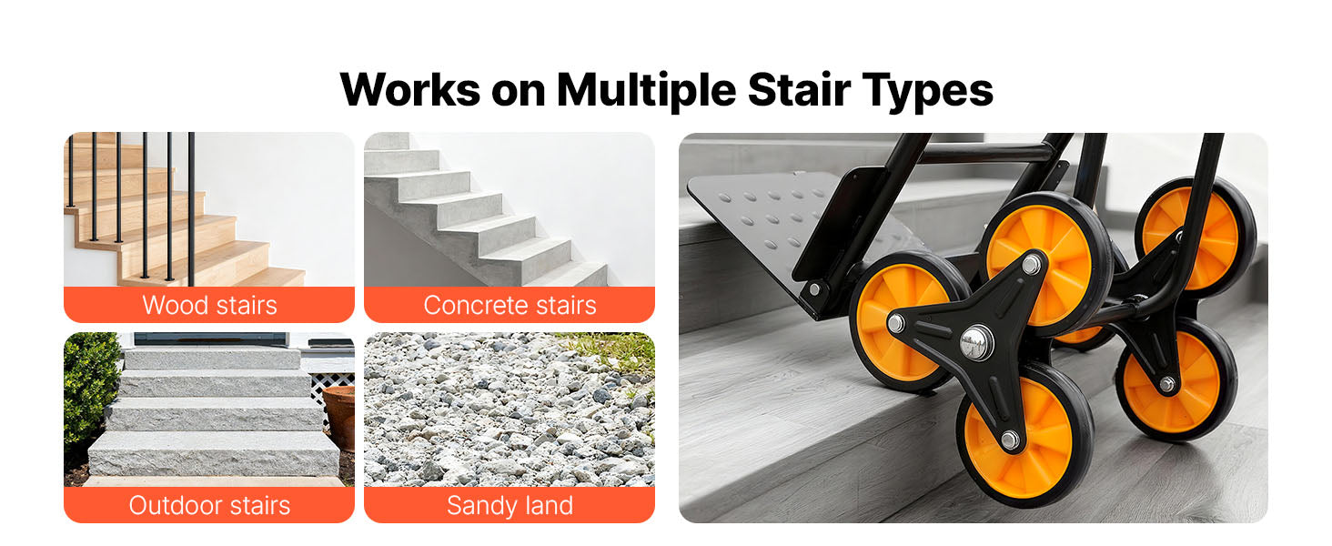 Heavy Duty Stair Climbing Cart with Telescoping Handle, 6 Wheels, 2 Bungee Cords