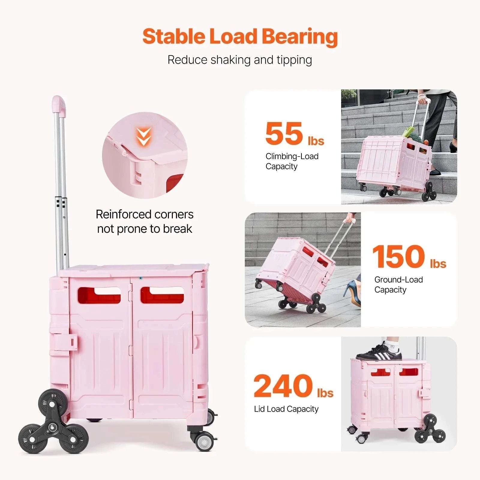 Stair Climbing Foldable Cart with Wheels, 150lbs Capacity Utility Dolly-150 lbs / United States